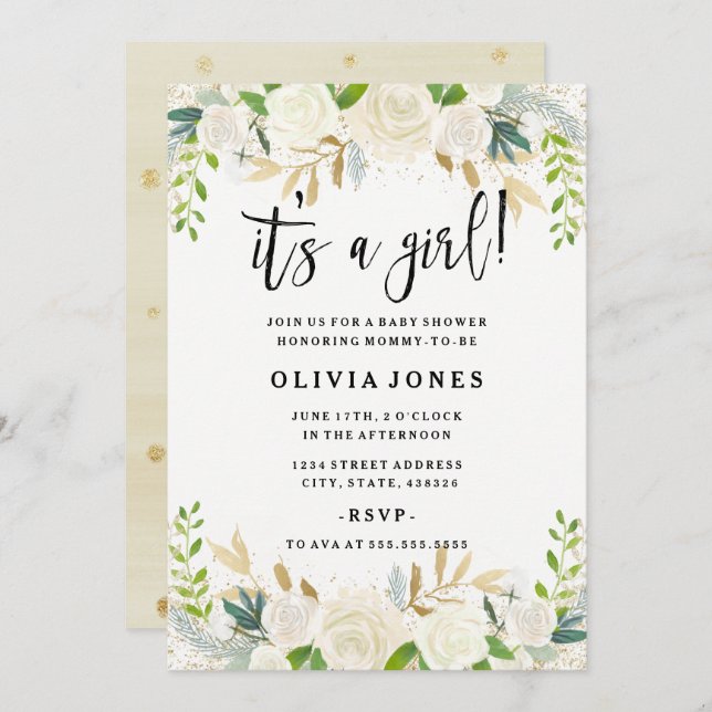 Sweet Floral Its a Girl Baby Shower Invitation (Front/Back)