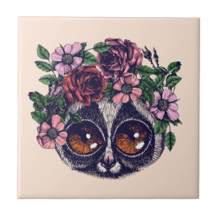 Sweet Floral Lemur Ceramic Tile