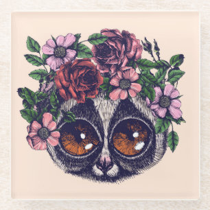 Sweet Floral Lemur Glass Coaster