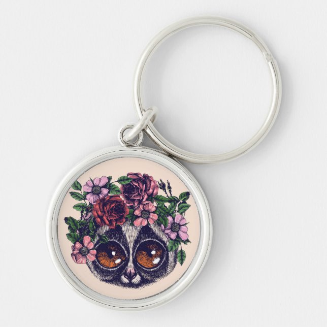 Sweet Floral Lemur Key Ring (Front)