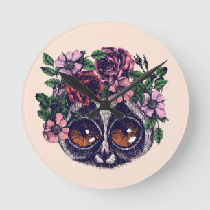 Sweet Floral Lemur Round Clock