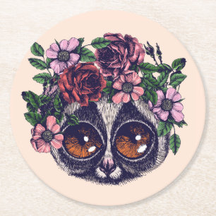 Sweet Floral Lemur Round Paper Coaster