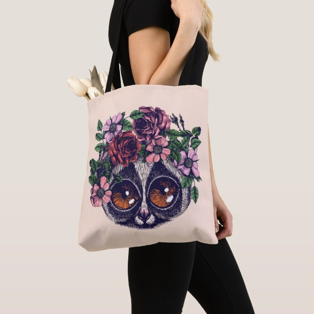 Sweet Floral Lemur Tote Bag (Close Up)