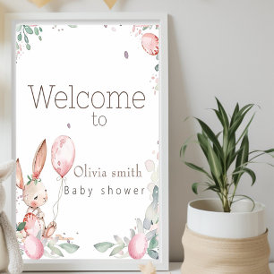 sweet floral little bunny baby shower poster