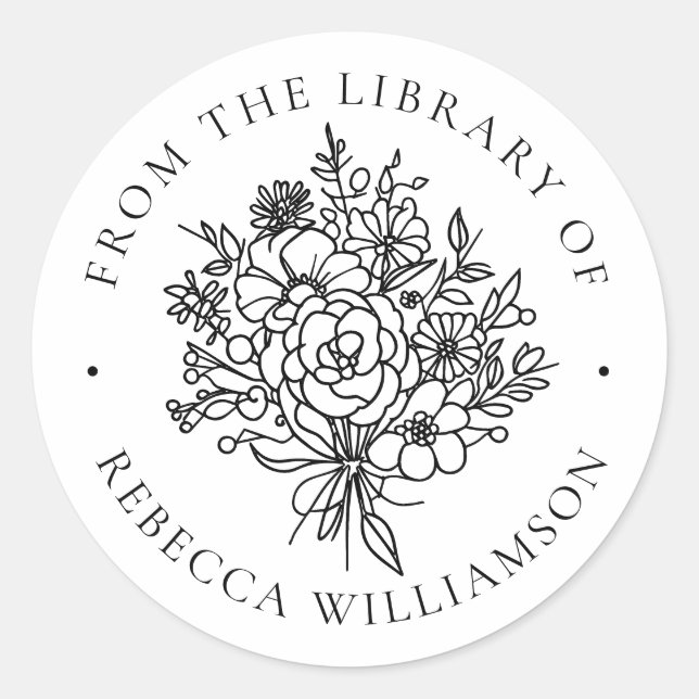 Sweet Floral Modern From the Library of Bookplate Classic Round Sticker (Front)