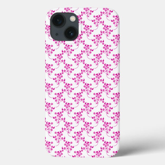 Sweet Floral Pattern Bright Pink over White Case-Mate iPhone Case (Back)