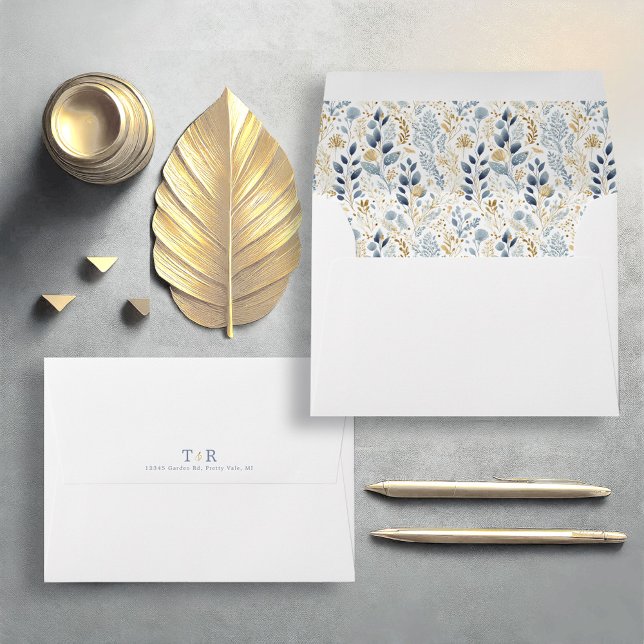Sweet Floral Pattern Dusty Blue Gold ID1045 Envelope (Creator Uploaded)