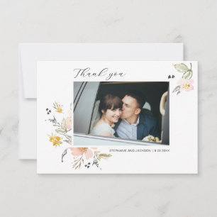 Sweet Floral Photo Thank You Wedding Card