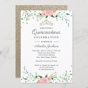 Sweet Floral Sparkle Confetti Quinceanera Invitation