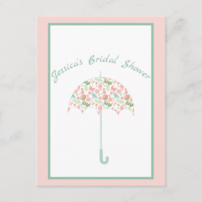 Sweet Floral Umbrella Bridal Shower Invitation Postcard (Front)
