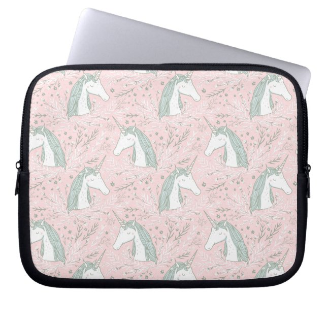 Sweet Floral Unicorn Pattern Laptop Sleeve (Front)