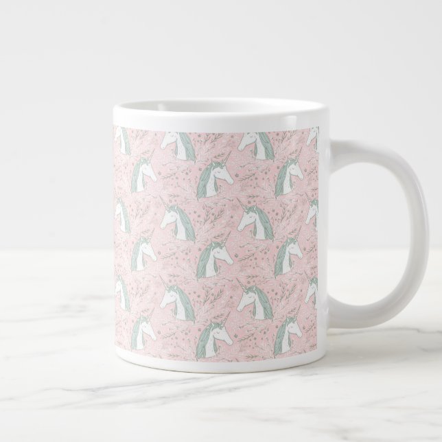 Sweet Floral Unicorn Pattern Large Coffee Mug (Right)