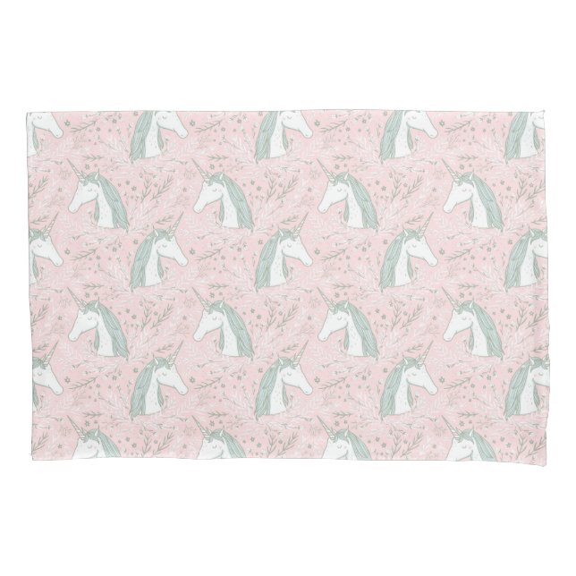Sweet Floral Unicorn Pattern Pillowcase (Front-Left)