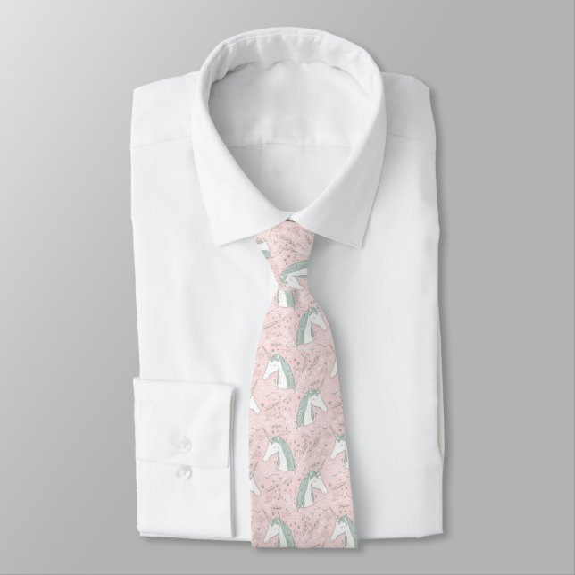 Sweet Floral Unicorn Pattern Tie (Tied)
