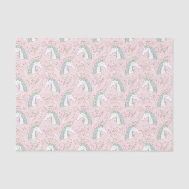 Sweet Floral Unicorn Pattern Tissue Paper (Front)