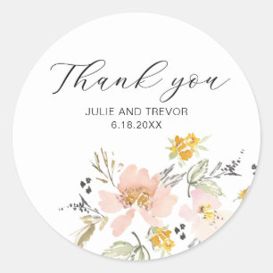 Sweet Floral Watercolor Wedding Thank You Sticker