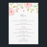 Sweet Floral Wedding Menu Card in Pink & Green<br><div class="desc">Sweet Floral Wedding Menu Card. Featuring watercolor pink flowers and a heart and sweet,  simple wording.</div>