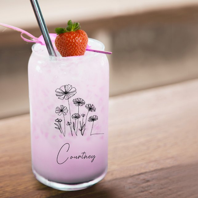 Sweet florals with custom name  can glass (Creator Uploaded)