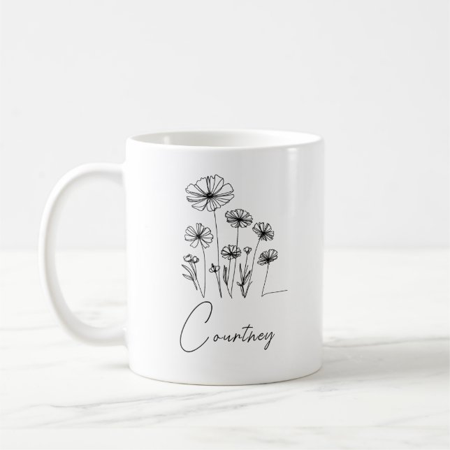 Sweet florals with custom name  coffee mug (Left)