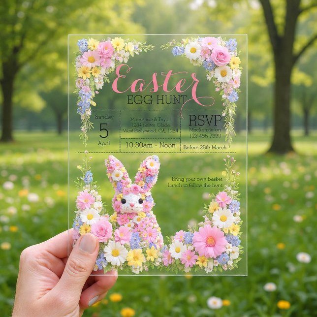 Sweet Flower Bunny Rabbit Easter Egg Hunt Lunch Acrylic Invitations (Sweet Flower Bunny Rabbit Easter Egg Hunt Lunch Acrylic Invitations by Ricaso 
Sweet spring themed)