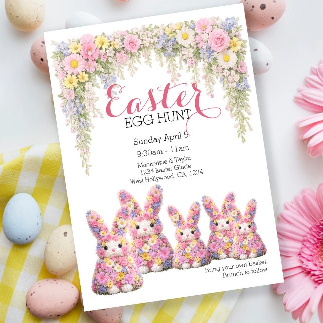 Sweet Flower Bunny Rabbit Easter Egg Hunt Lunch Invitation (Sweet Flower Bunny Rabbit Easter Egg Hunt Lunch Invitation by Ricaso. Brunch invite bunny family )
