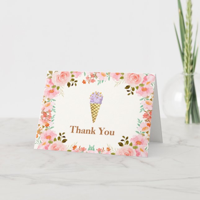 Sweet Flower Garden Scoop Ice Cream Baby Shower  Thank You Card (Front)