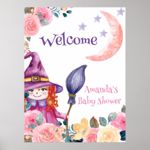 Sweet Flower Witch Baby Shower Welcome  Poster