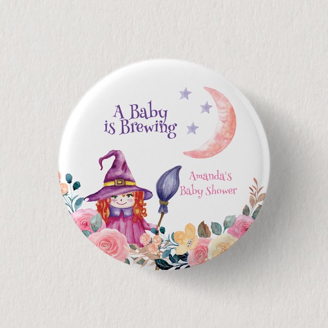 Sweet Flower Witch Cauldron Baby Brewing Shower  3 Cm Round Badge (Front)