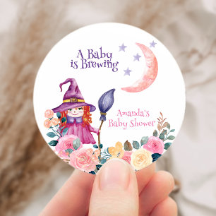 Sweet Flower Witch Cauldron Baby Brewing Shower Classic Round Sticker