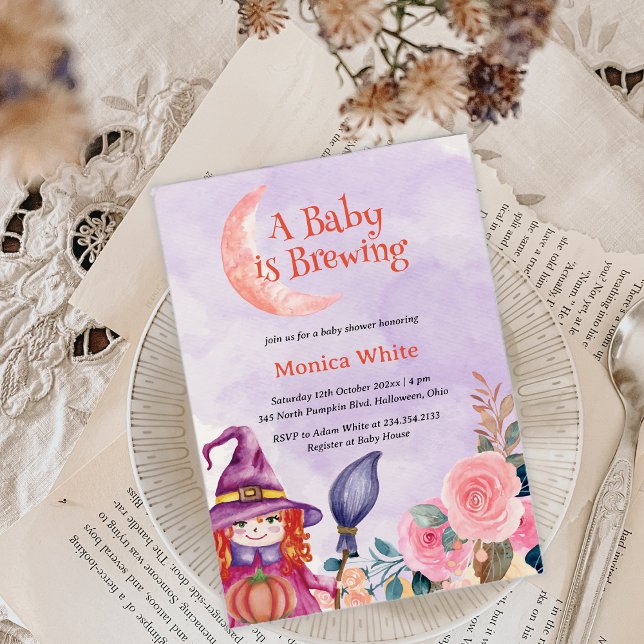 Sweet Flower Witch Cauldron Baby Brewing Shower Invitation (Sweet Flower Witch Cauldron Baby Brewing Shower Invitation)