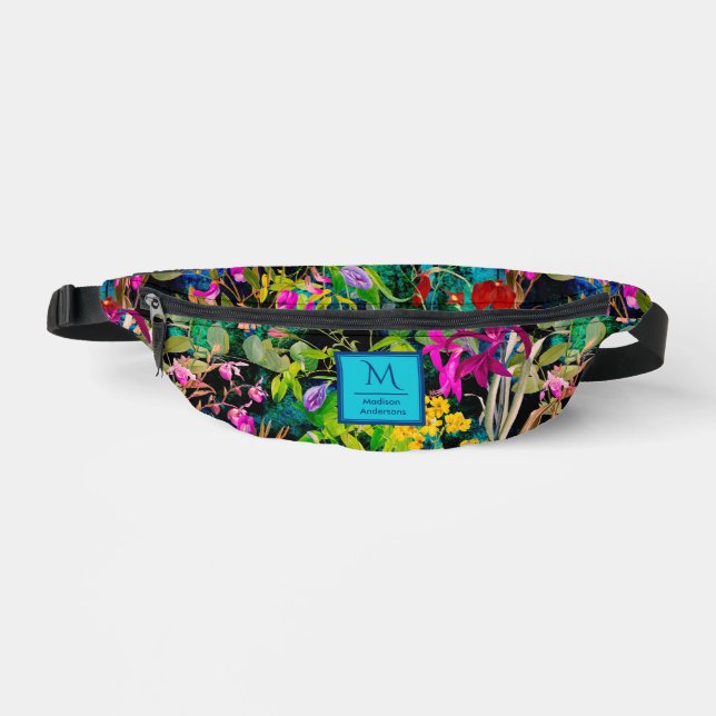 Sweet flowers leaves colourful monogram pattern bum bags (Front)