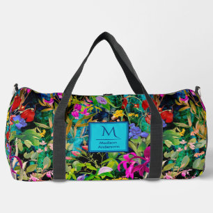 Sweet flowers leaves colourful monogram pattern duffle bag