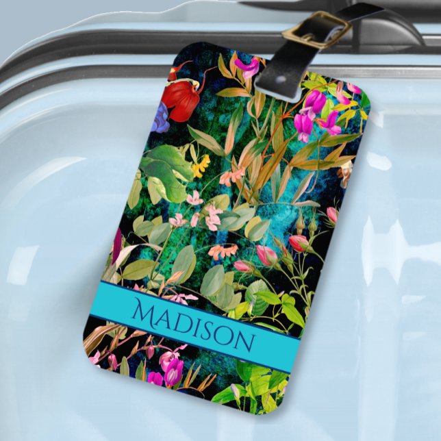 Sweet flowers leaves colourful monogram pattern luggage tag (Creator Uploaded)