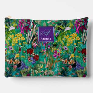 Sweet flowers leaves turquoise monogram pattern accessory pouch