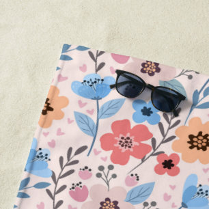 Sweet Flowers & Little Hearts Beach Towel