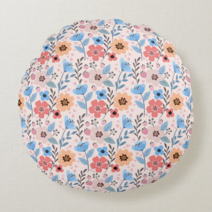 Sweet Flowers & Little Hearts Round Pillow
