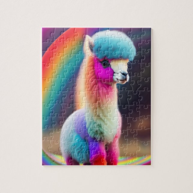 Sweet Fluffy Little Cute Colourful Alpaca Jigsaw Puzzle (Vertical)