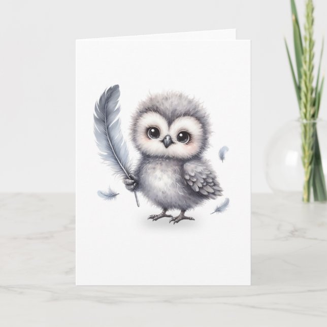 Sweet Fluffy Owl Greeting Card for Thoughtful Note (Front)