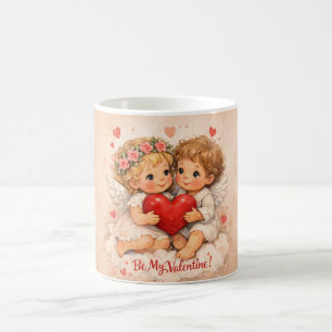 Sweet folk-style Valentine card with angel childre Coffee Mug