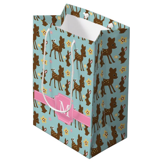 Sweet Forest Animals Monogrammed Medium Gift Bag (Front Angled)