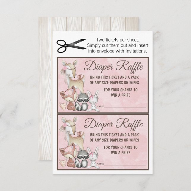 Sweet Forest Woodland Girls Diaper Raffle Insert Invitation (Front/Back)