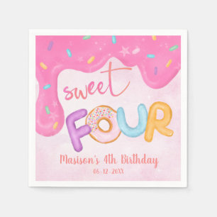 sweet four Pink Frosting Girl's First Birthday Napkin