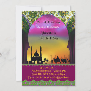 Sweet Fourteen Birthday invitation, 14th,Arabian Invitation
