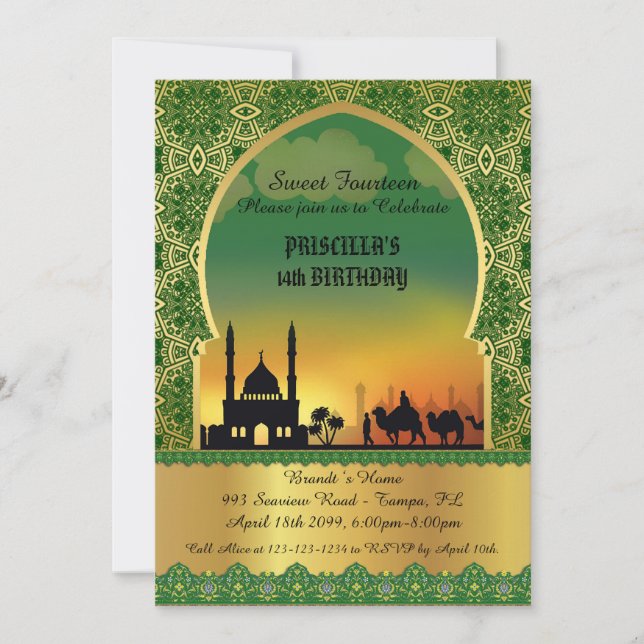 Sweet Fourteen birthday invitation, Arabian night Invitation (Front)