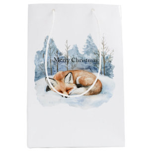 Sweet Fox Blue Christmas Snowflakes Medium Gift Bag
