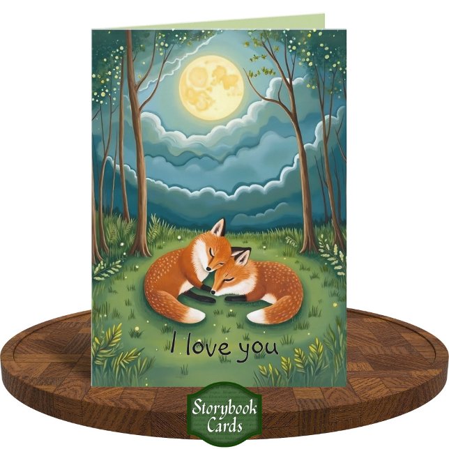 Sweet Fox Couple Sleeping Moon Forest I Love You Card (Creator Uploaded)