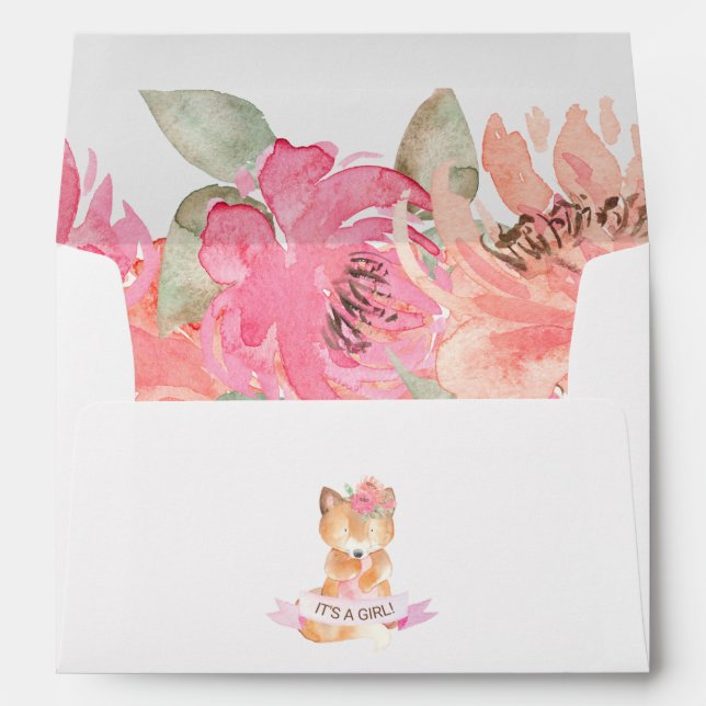 Sweet Fox Floral Baby Shower Preprinted Address Envelope (Back (Bottom))