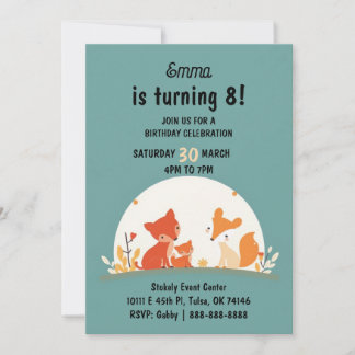 Sweet Foxes Birthday Invitation Card – Cute Woodla