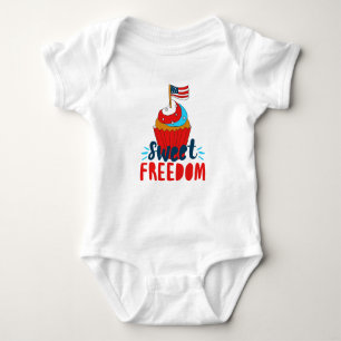 Sweet Freedom Cupcake 4th of July Art 4th of July Baby Bodysuit