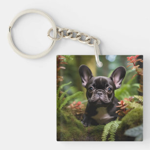 🐶💛Sweet Frenchie puppy in a jungle Key Ring